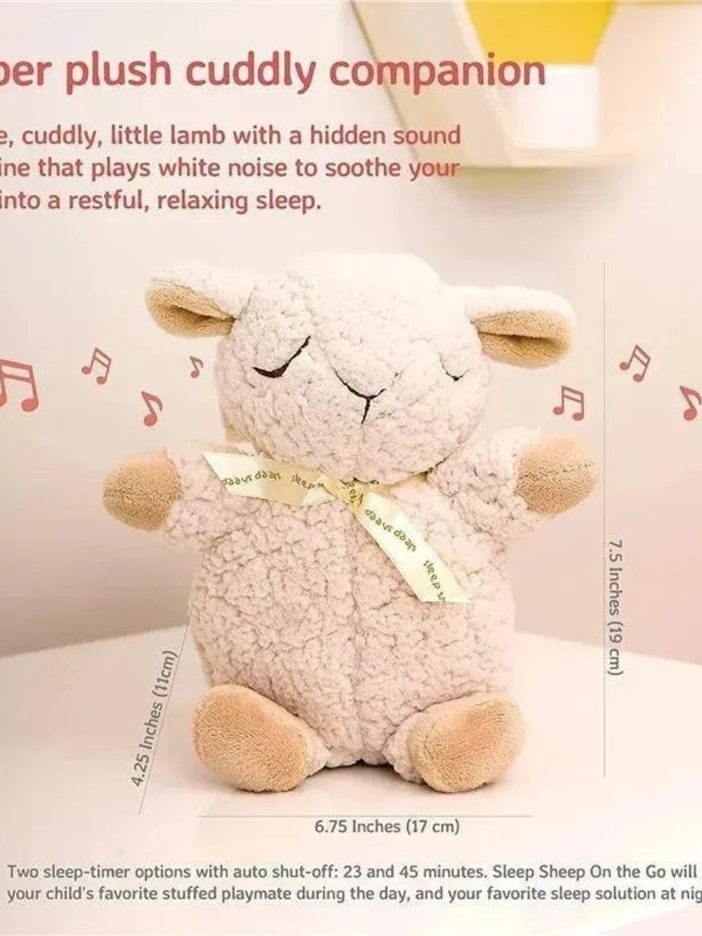 Soothing Cream Plush Lamb Sleep Toy with Sound -cloudy B - Picture 2 of 4